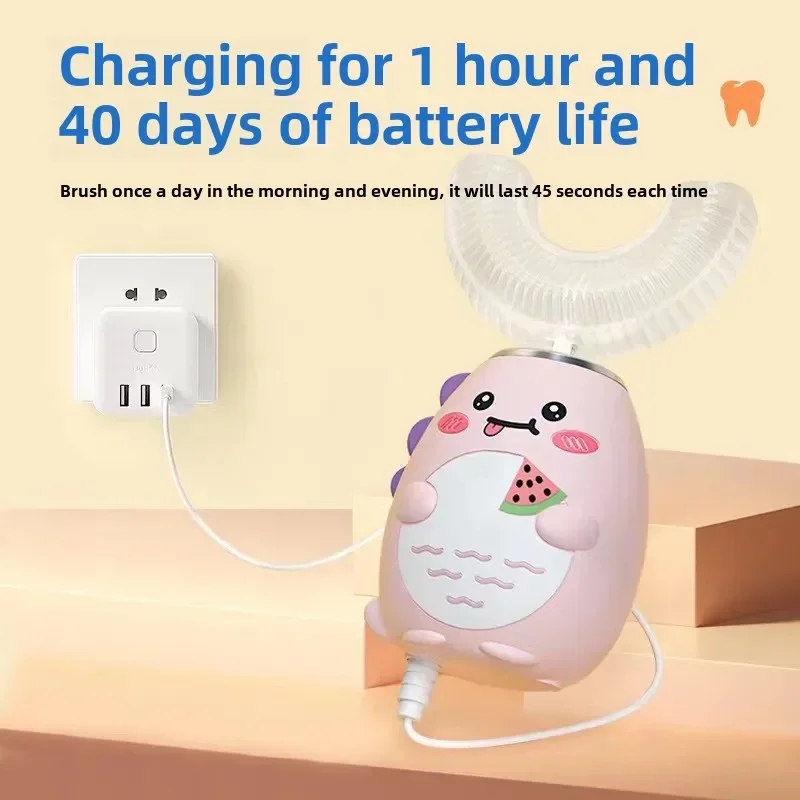 BRUSKID Sikat Gigi Elektrik Anak Karakter Getar U-Shaped Rechargeable - H480 Gambar produk BRUSKID Sikat Gigi Elektrik Anak Karakter Getar U-Shaped Rechargeable - H480