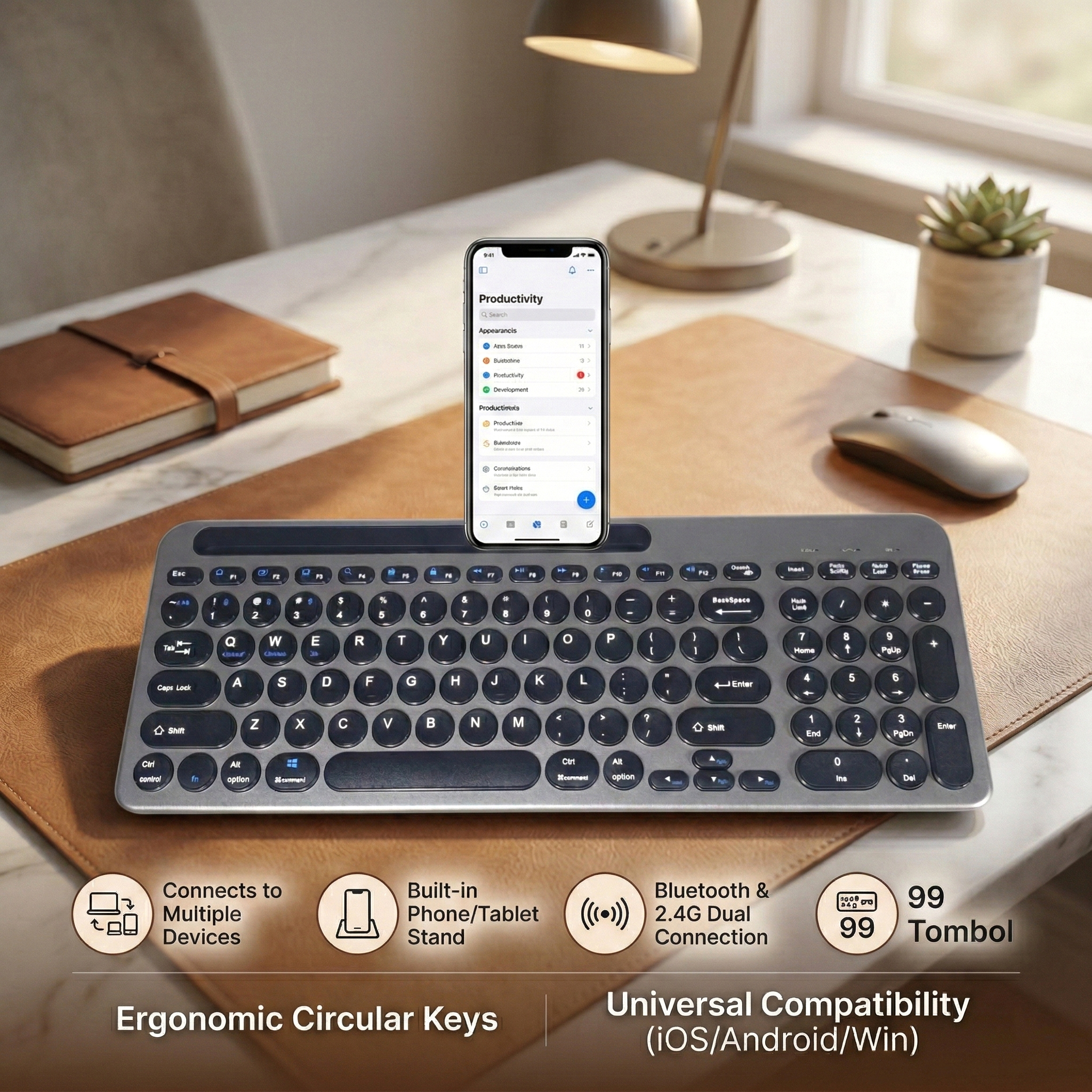 Gambar produk JOMAA Keyboard Dual Wireless Bluetooth 2.4G with Phone Stand Type C - MLD-570