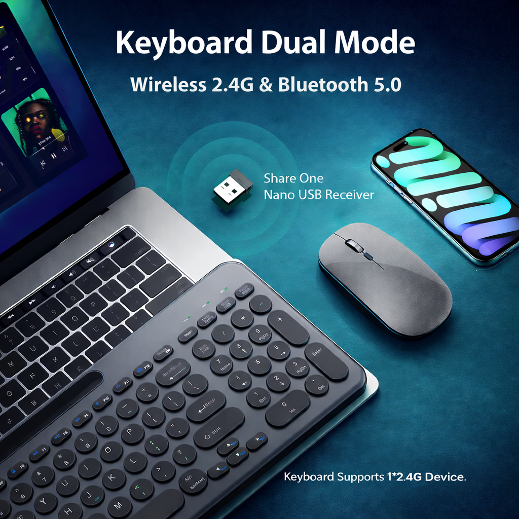 Gambar produk JOMAA Keyboard Dual Wireless Bluetooth 2.4G with Phone Stand Type C - MLD-570