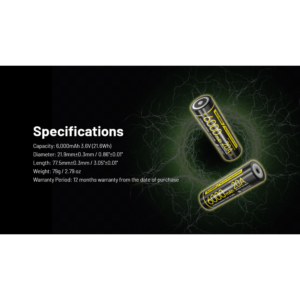 NITECORE Baterai Rechargeable 21700 3.6V 20A 6000mAh 1 PCS - NL2160HPi Gambar produk NITECORE Baterai Rechargeable 21700 3.6V 20A 6000mAh 1 PCS - NL2160HPi