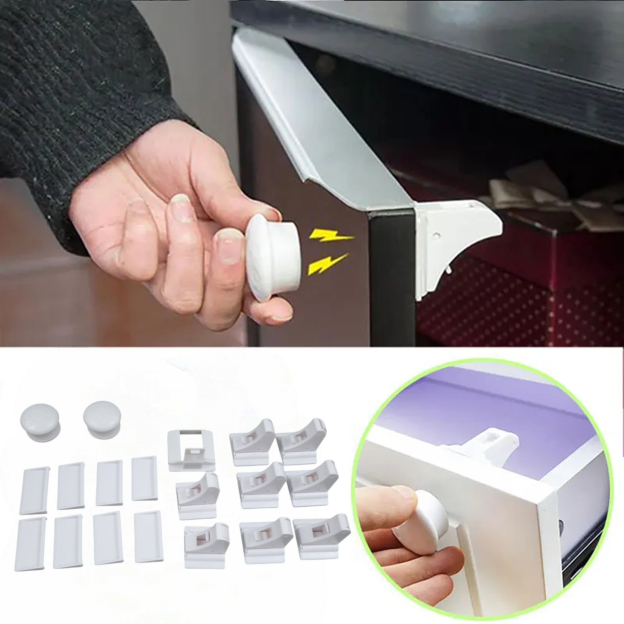 KOOLBOYZ Kunci Laci Lemari Magnetic Safety Kids Drawer 8 Lock 2 Key - LK-004-KB Gambar produk KOOLBOYZ Kunci Laci Lemari Magnetic Safety Kids Drawer 8 Lock 2 Key - LK-004-KB