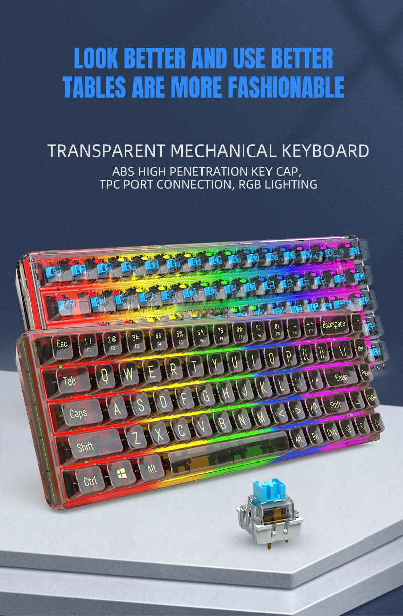 ZYOLANG Keyboard Gaming Wired Mechanical Blue Switches 68 Keys - K60 Gambar produk ZYOLANG Keyboard Gaming Wired Mechanical Blue Switches 68 Keys - K60