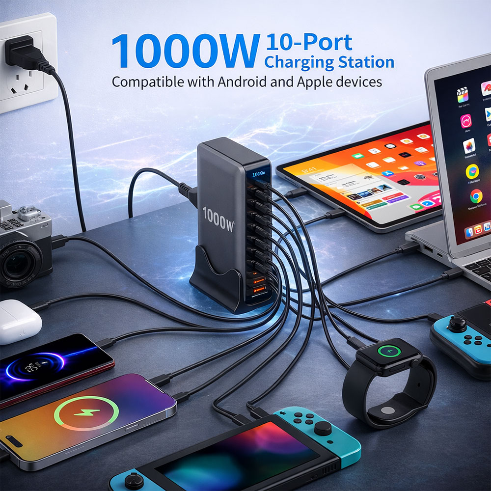 Gambar produk STONEGO Charger Station Fast Charging 10 Port USB Type C GaN3 1000W - YMX-1000W