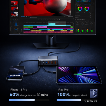 Gambar produk ILEPO Charger USB Docking Station 6 Multi Port Type C PD QC GaN 100W - ZETX100W-U