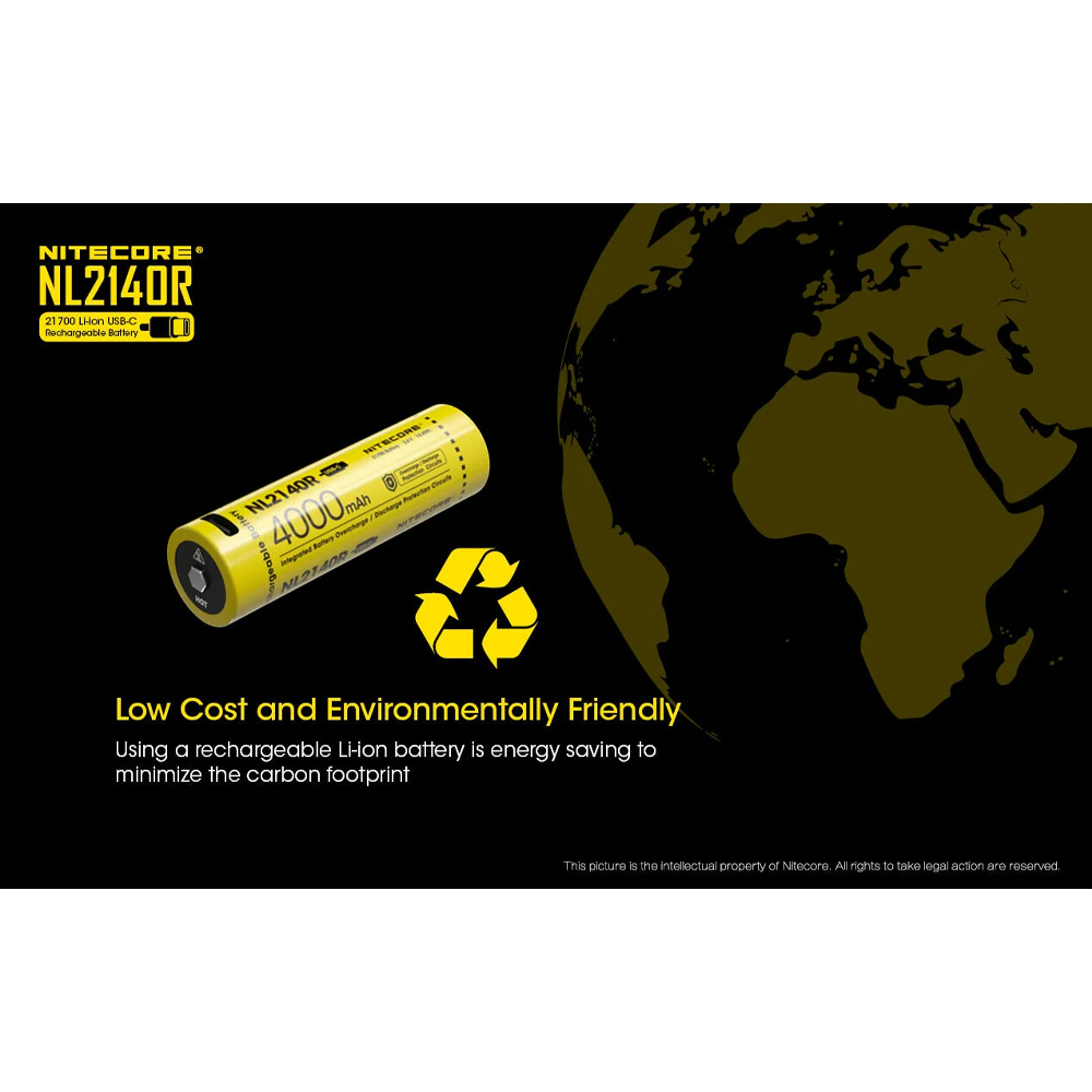 Gambar produk NITECORE Baterai Rechargeable Li-ion 21700 3.6V 5A 4000mAh 1 PCS - NL2140R