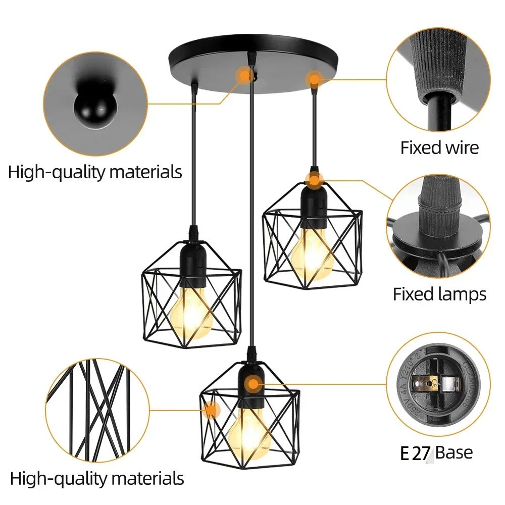 Depuley Lampu Gantung Vintage Pendant Light Adjustable Iron E27 - DE27 Gambar produk Depuley Lampu Gantung Vintage Pendant Light Adjustable Iron E27 - DE27