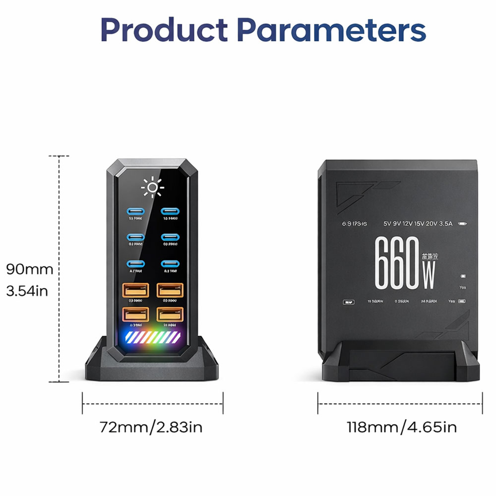 Asometech Charger Station Fast Charging Touch10 Port Type C GaN 660W - YMX-660W Gambar produk Asometech Charger Station Fast Charging Touch10 Port Type C GaN 660W - YMX-660W