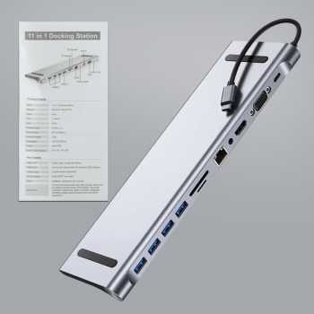 Gambar produk Docktion Hub USB Type C Adaptor HDMI 4K AUX Card Reader 11in1 - BYL-2003
