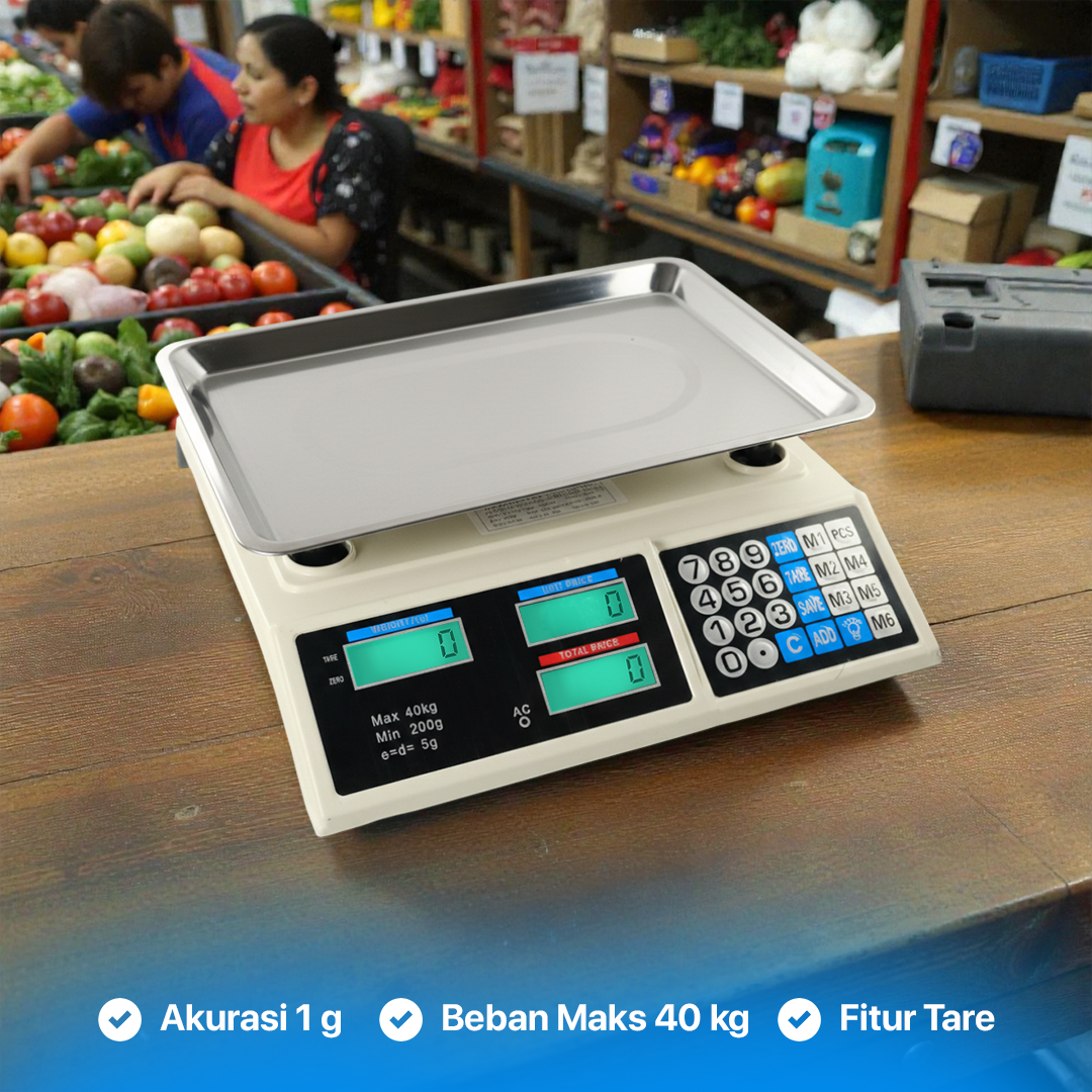JIAHE Timbangan Buah Harga Digital Scale Pricing Dual LCD Display 40kg - 525 Gambar produk JIAHE Timbangan Buah Harga Digital Scale Pricing Dual LCD Display 40kg - 525