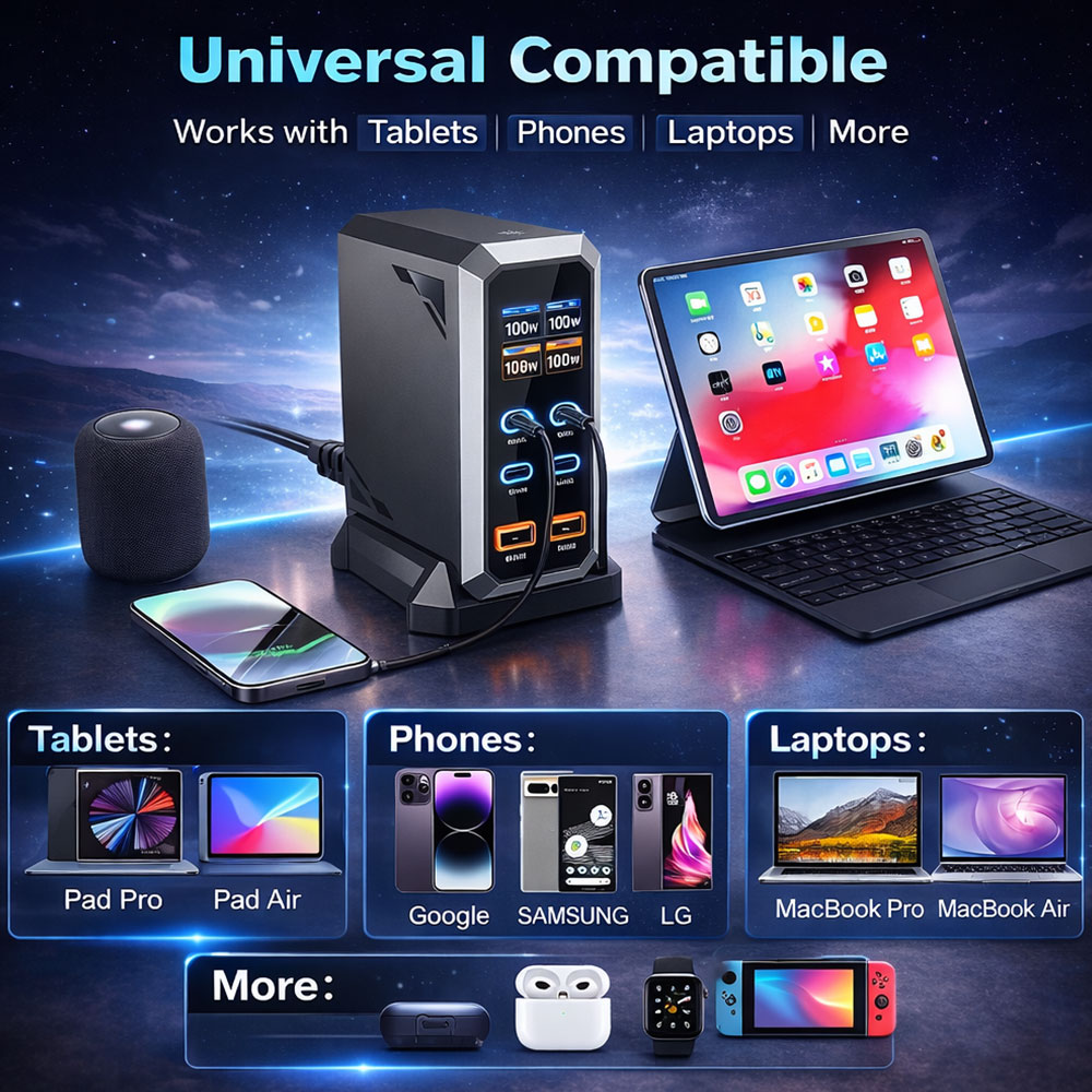 Asometech Charger Station Fast Charging LED Display Type C GaN 240W - YMX-240W Gambar produk Asometech Charger Station Fast Charging LED Display Type C GaN 240W - YMX-240W