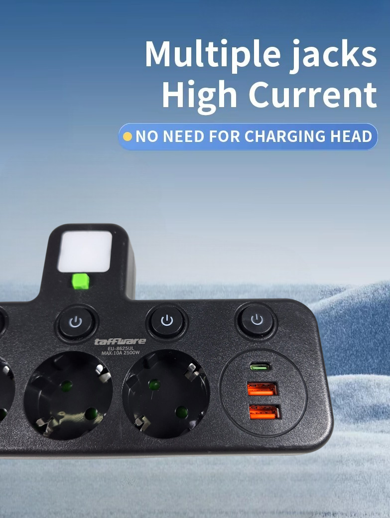 Gambar produk Taffware Stop Kontak LED Light USB Type C EU Plug 10A 250V 2500W - EU-8625UL