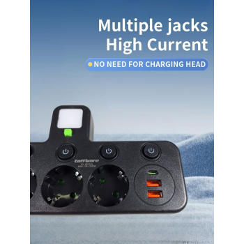 Gambar produk Taffware Stop Kontak LED Light USB Type C EU Plug 10A 250V 2500W - EU-8625UL