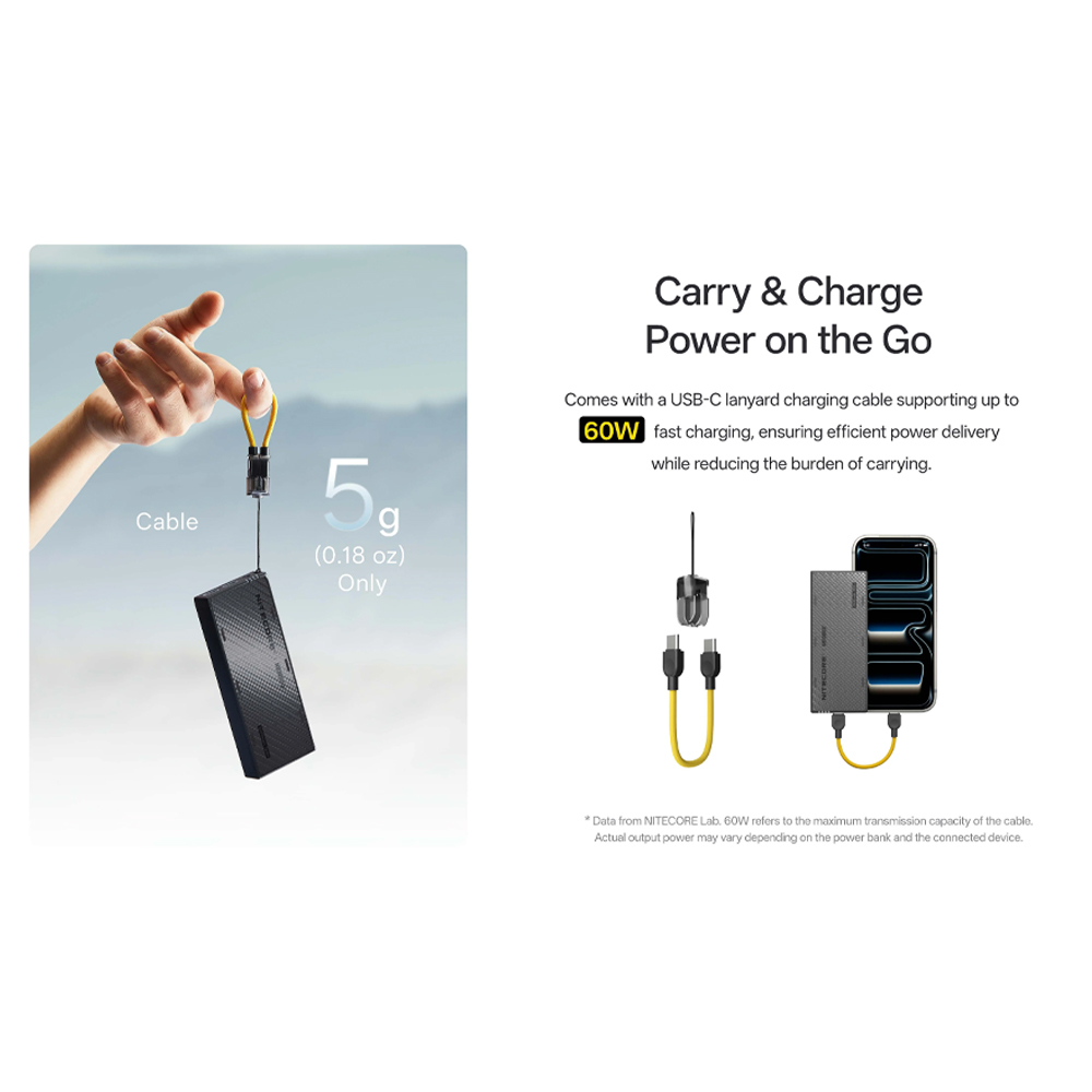 Gambar produk NITECORE Power Bank 10000mAh PD QC Carbon Fiber IPX7 USB Type C 22.5W - NB10000 Gen4