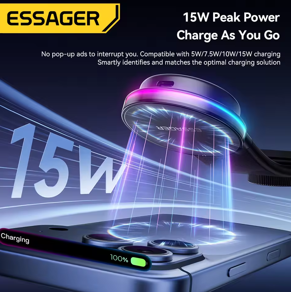 ESSAGER Magnetic Smartphone Wireless Charging Car Mount Holder 15W - EZJCX-ZH01 Gambar produk ESSAGER Magnetic Smartphone Wireless Charging Car Mount Holder 15W - EZJCX-ZH01