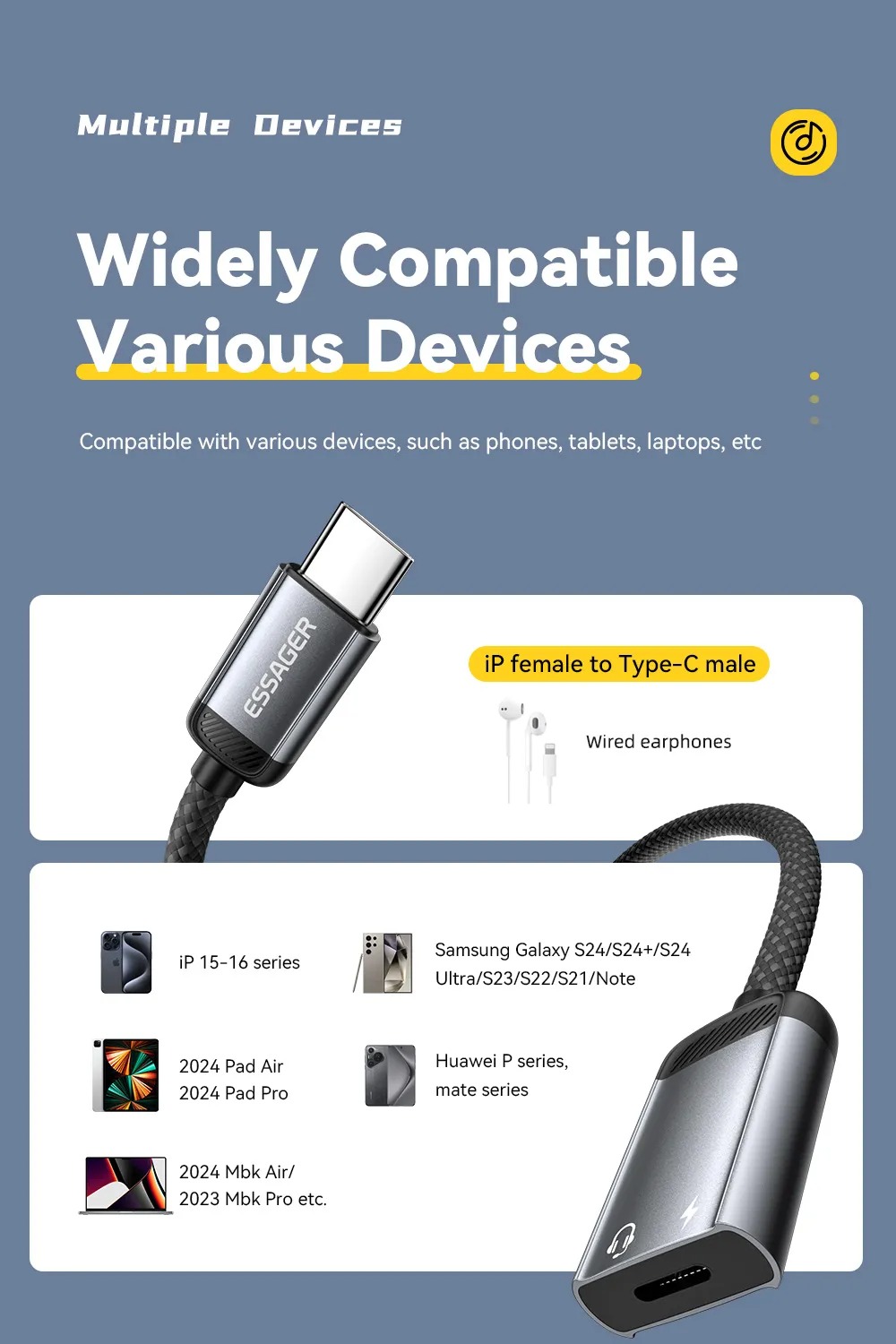 ESSAGER Kabel Adapter Audio OTG Aluminium Alloy Braided 14cm Lightning to USB C - ES-YP27 Gambar produk ESSAGER Kabel Adapter Audio OTG Aluminium Alloy Braided 14cm Lightning to USB C - ES-YP27