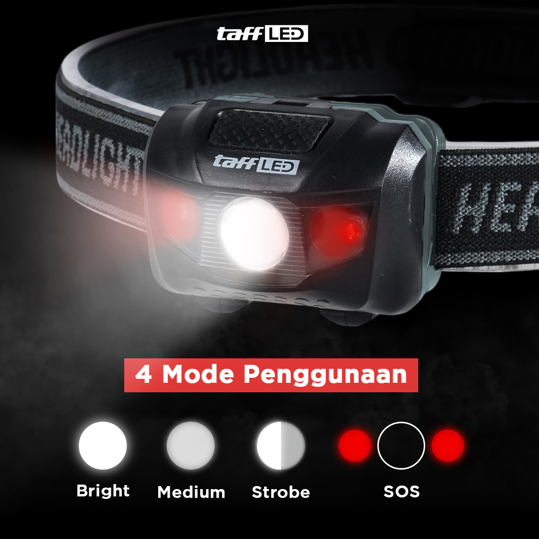TaffLED Headlamp LED Outdoor Multifunction 3W Triple LED IPX6 - HE15 Gambar produk TaffLED Headlamp LED Outdoor Multifunction 3W Triple LED IPX6 - HE15