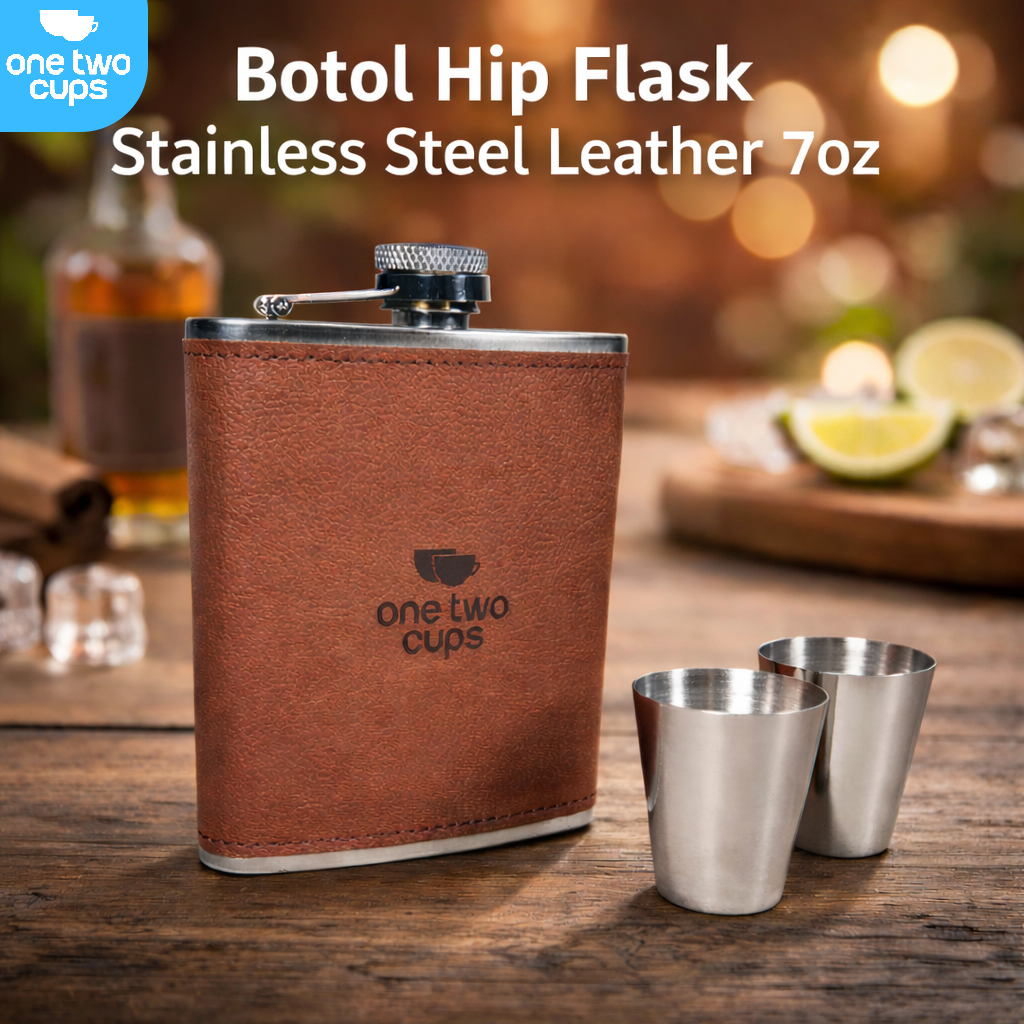 One Two Cups Botol Hip Flask Stainless Leather 7oz with Shot Glass - TAG7 Gambar produk One Two Cups Botol Hip Flask Stainless Leather 7oz with Shot Glass - TAG7