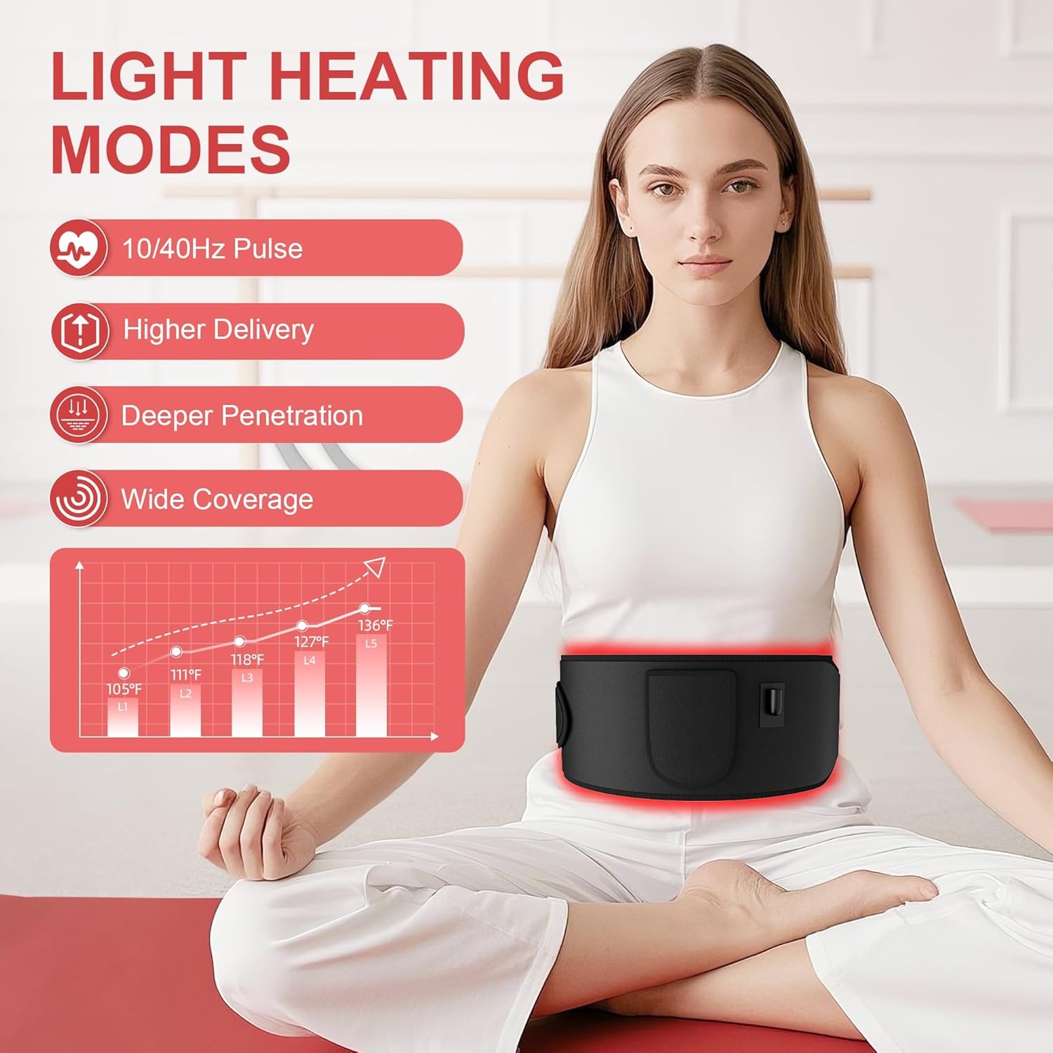 CIM Sabuk Terapi Red Light Belt Waist Wrap Pain USB 660nm 850nm - C-70 Gambar produk CIM Sabuk Terapi Red Light Belt Waist Wrap Pain USB 660nm 850nm - C-70