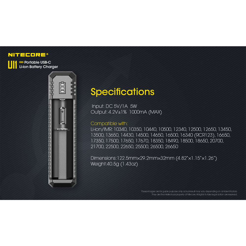 Gambar produk NITECORE Charger Baterai 1 Slot 18650 21700 Li-Ion IMR with LED Light - UI1
