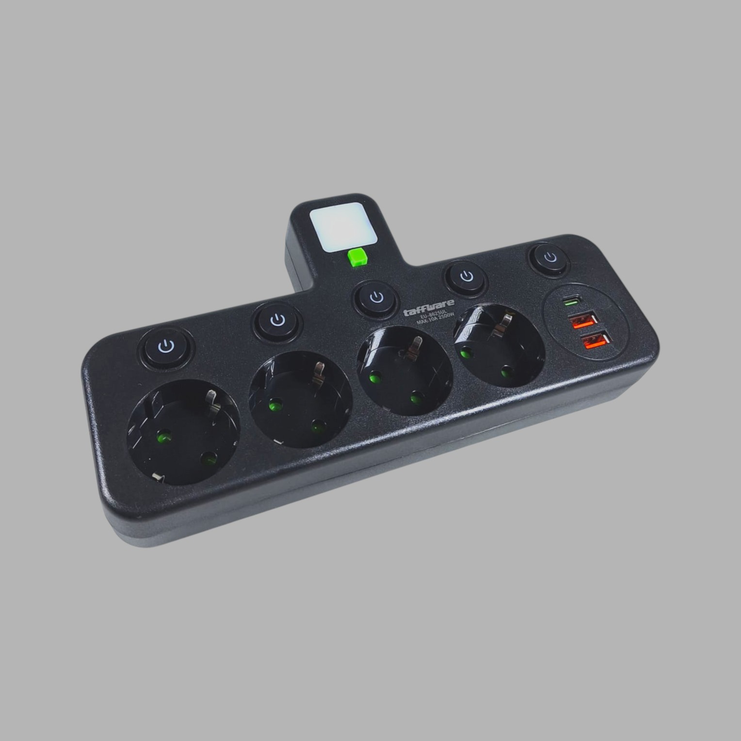 Gambar produk Taffware Stop Kontak LED Light USB Type C EU Plug 10A 250V 2500W - EU-8625UL