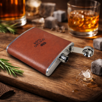 Gambar produk One Two Cups Botol Hip Flask Stainless Leather 7oz with Shot Glass - TAG7