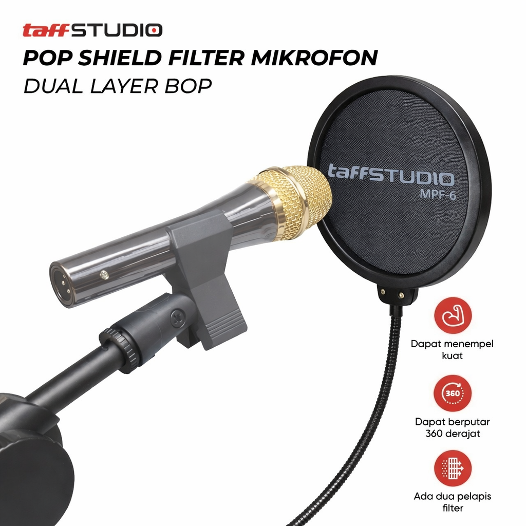 TaffSTUDIO Pop Shield Filter Mikrofon Dual Layer Peredam Noise BOP - MPF-6 Gambar produk TaffSTUDIO Pop Shield Filter Mikrofon Dual Layer Peredam Noise BOP - MPF-6