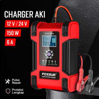 Gambar produk FOXSUR Charger Aki Mobil Motor Intelligent Battery Charger 12-24V 12A - FBC122412D