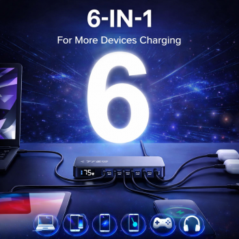 Gambar produk ILEPO Charger USB Docking Station 6 Multi Port Type C PD QC GaN 175W - ZETX175W-U