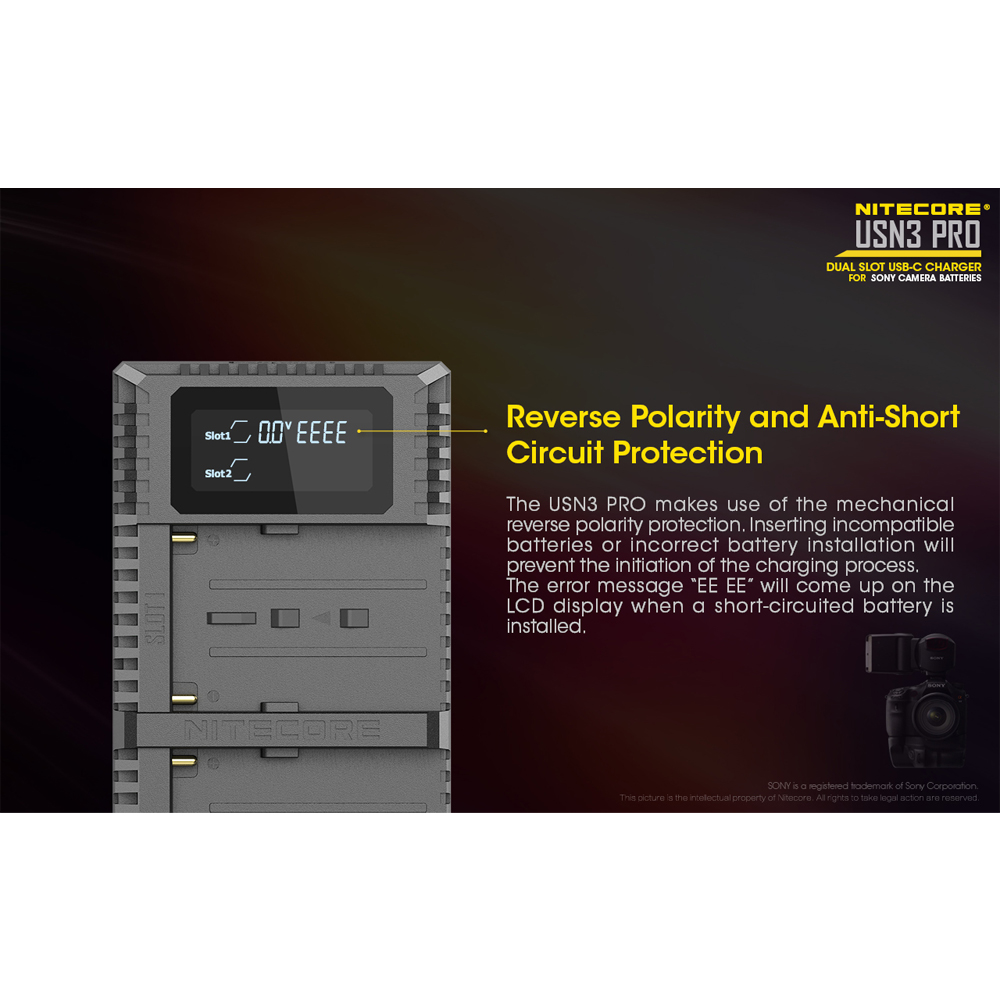 Gambar produk NITECORE Charger Baterai 2 Slot Sony NP-FM500H NP-F730 NP-F750 QC LCD - USN3 Pro