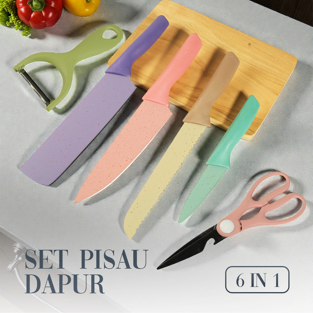 EVDRTVERH Set Pisau Dapur 6in1 Gunting Peeler Stainless Steel - ER-0278 Gambar produk EVDRTVERH Set Pisau Dapur 6in1 Gunting Peeler Stainless Steel - ER-0278