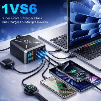 Gambar produk Asometech Charger Station Fast Charging LED Display Type C GaN 240W - YMX-240W