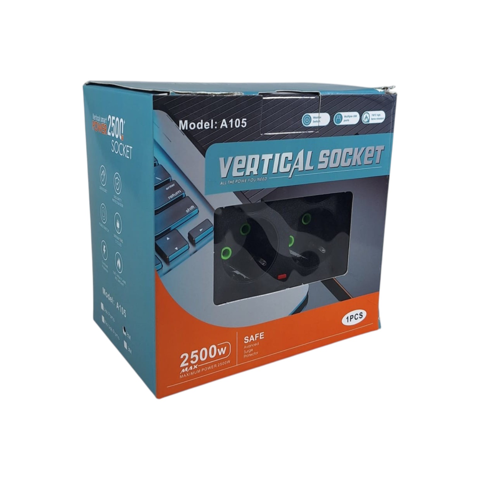 QIOMAN Stop Kontak Kabel 8 Soket EU USB Type C 3.4A 5V 2500W - A105 Gambar produk QIOMAN Stop Kontak Kabel 8 Soket EU USB Type C 3.4A 5V 2500W - A105