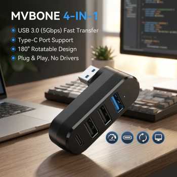 MVBONE USB Hub 3.0 Adapter 4in1 USB 3.0 USB 2.0 Type C Rotatable - MV5