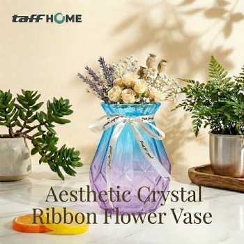 TaffHOME Vas Bunga Kaca Estetik Crystal Ribbon Flower Vase - P-02