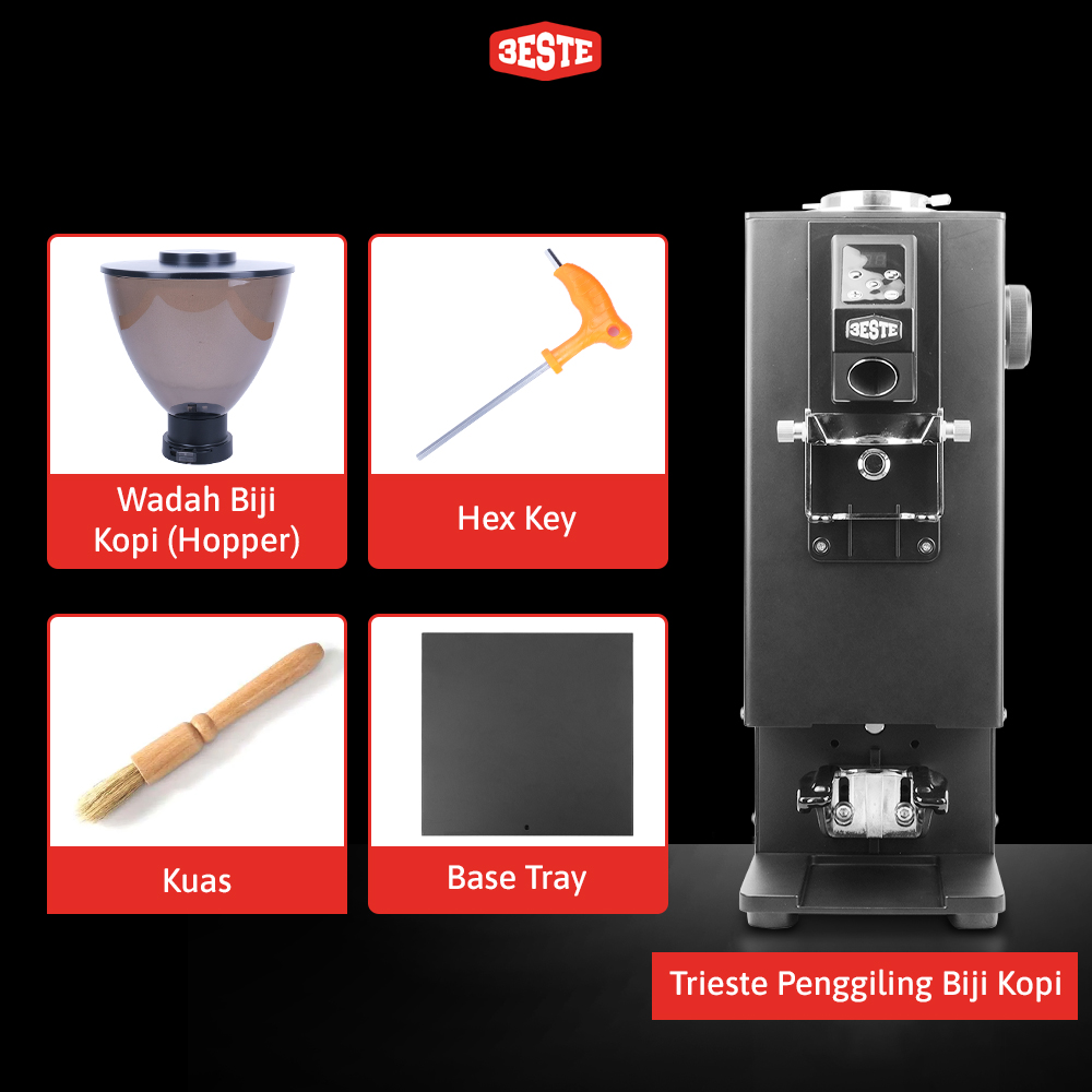 Trieste Penggiling Biji Kopi Coffee Grinder Auto Tamper 350W 450gr - K-64Y Gambar produk Trieste Penggiling Biji Kopi Coffee Grinder Auto Tamper 350W 450gr - K-64Y