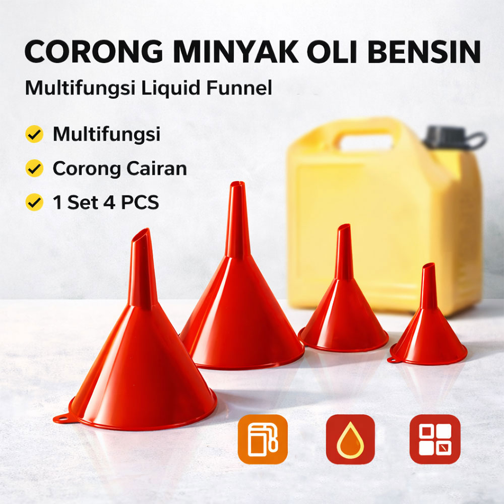 Gambar produk HOUSEEN Corong Minyak Oli Bensin Multifungsi Liquid Funnel 4 PCS - HS4