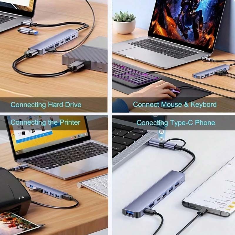 Gambar produk GENERIS USB Hub Type C 3.0 Adapter 7in1 USB 3.0 USB 2.0 USB Type C - GEN23