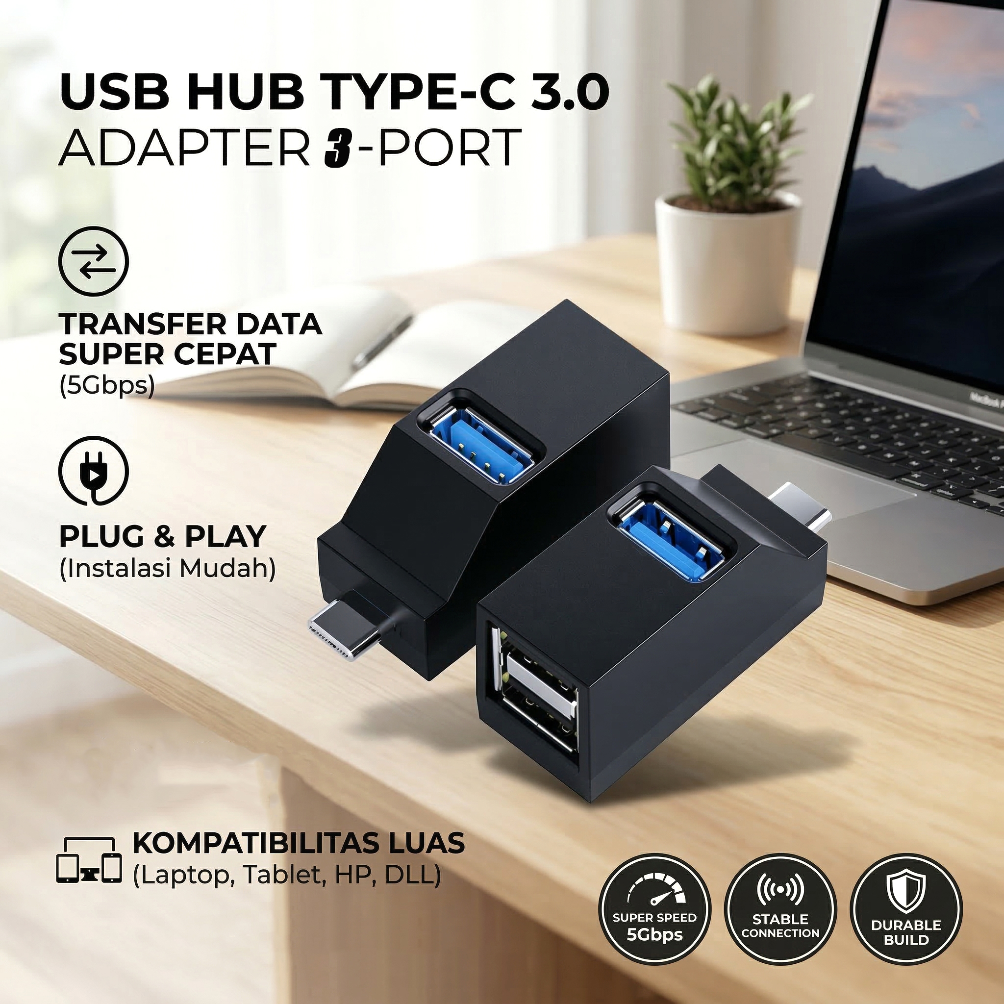 Gambar produk MOSHOU USB Hub Type C 3.0 Adapter 3in1 USB 3.0 USB 2.0 - RCT-45