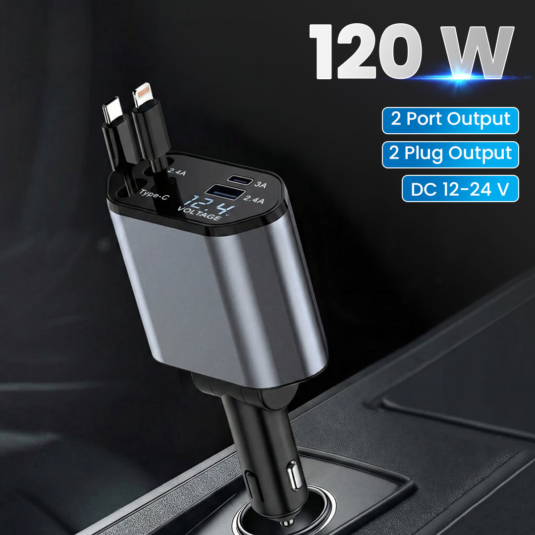Gambar produk KEBETEME Car Charger Mobil Kabel USB Type C Lightning Port 24V 120W - KT2
