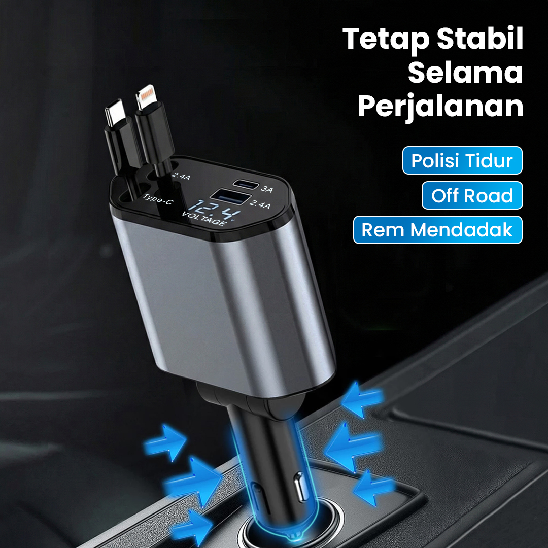 Gambar produk KEBETEME Car Charger Mobil Kabel USB Type C Lightning Port 24V 120W - KT2