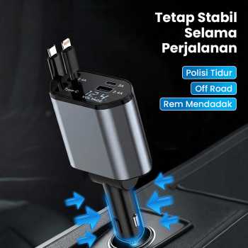 Gambar produk KEBETEME Car Charger Mobil Kabel USB Type C Lightning Port 24V 120W - KT2