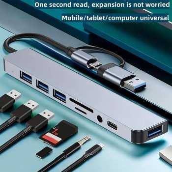 Shini USB Hub Type C 3.0 Adapter 8in1 USB 3.0 USB 2.0 TF SD AUX - INU40