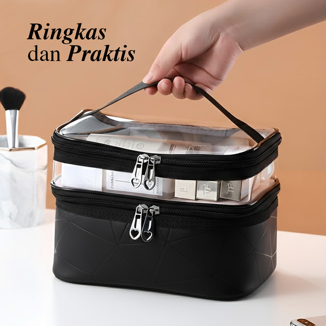 QEHIIE Tas Kosmetik Make Up Travel Wanita Vinyl - Q686 Gambar produk QEHIIE Tas Kosmetik Make Up Travel Wanita Vinyl - Q686