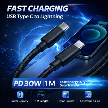 DX Kabel Data USB Type C To Lightning Fast Charging Braided PD 30W 1M - INU53