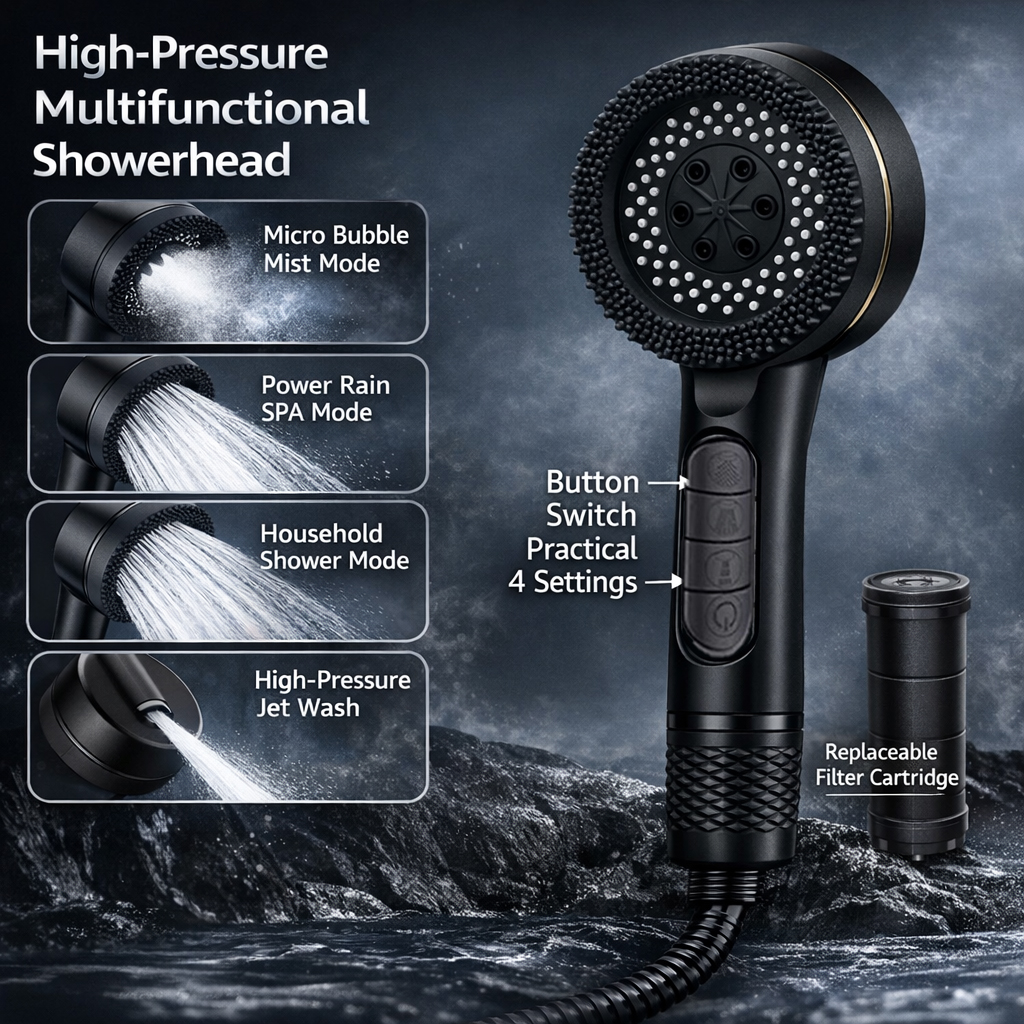 Gambar produk CAVIE Kepala Shower Mandi High Pressure 4 Mode Filter KDF PP - CV-4