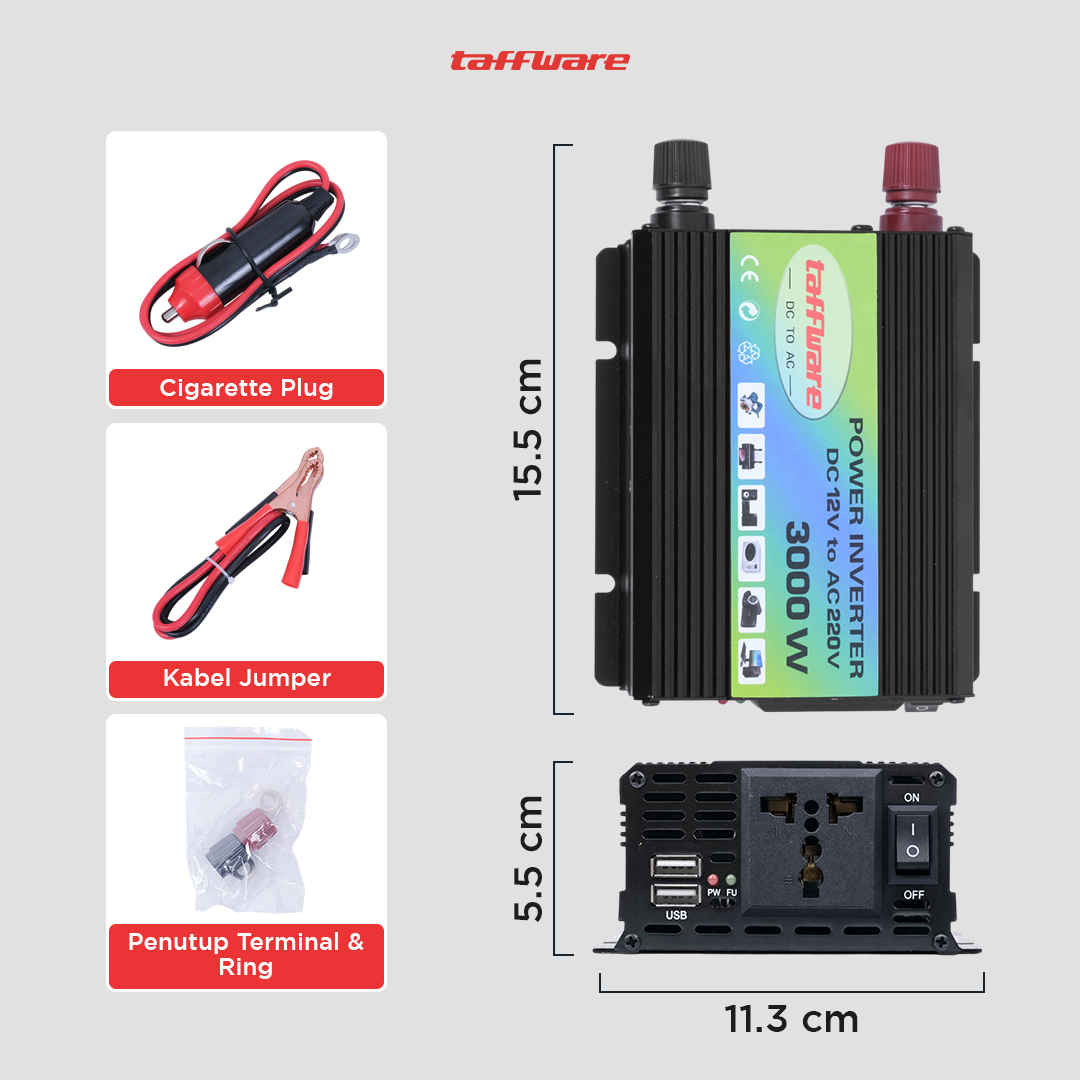 Taffware Power Inverter Mobil Modified Sine Wave DC12V to AC220V 3000W - 816A Gambar produk Taffware Power Inverter Mobil Modified Sine Wave DC12V to AC220V 3000W - 816A