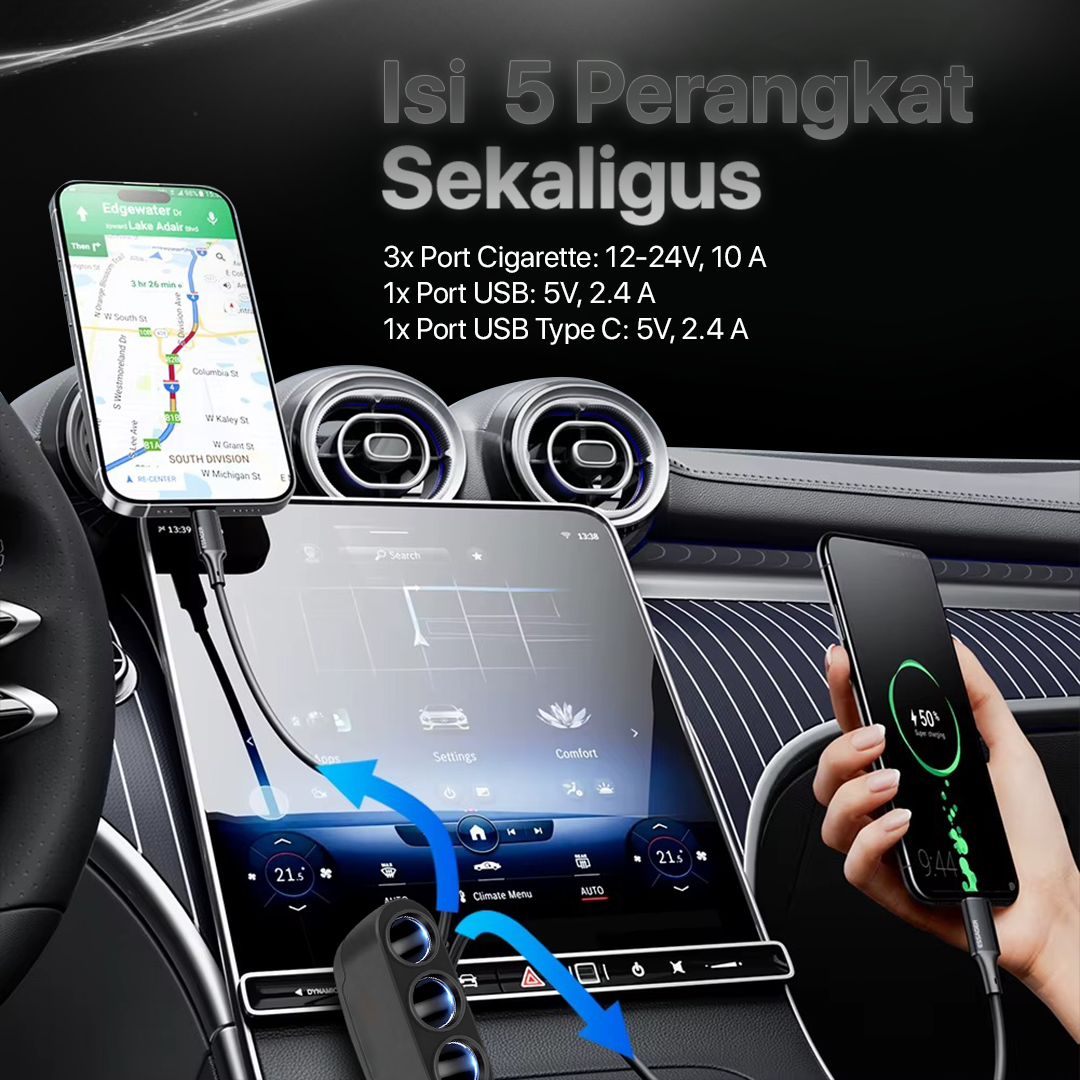 Gambar produk Kebidumei Car Charger Mobil Fast Charging Cigarette USB C 2.4A 120W - D-24