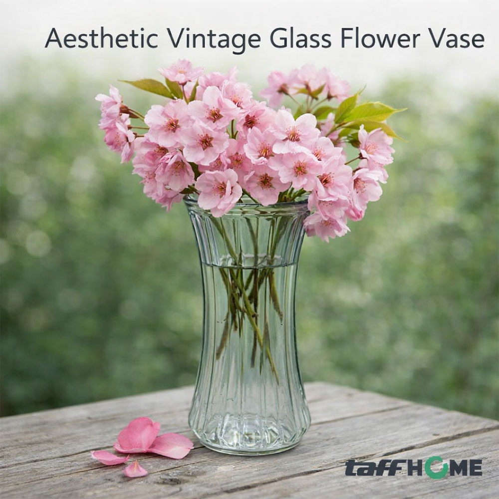 Gambar produk TaffHOME Vas Bunga Kaca Bening Estetik Vintage Glass Flower Vase - Y23