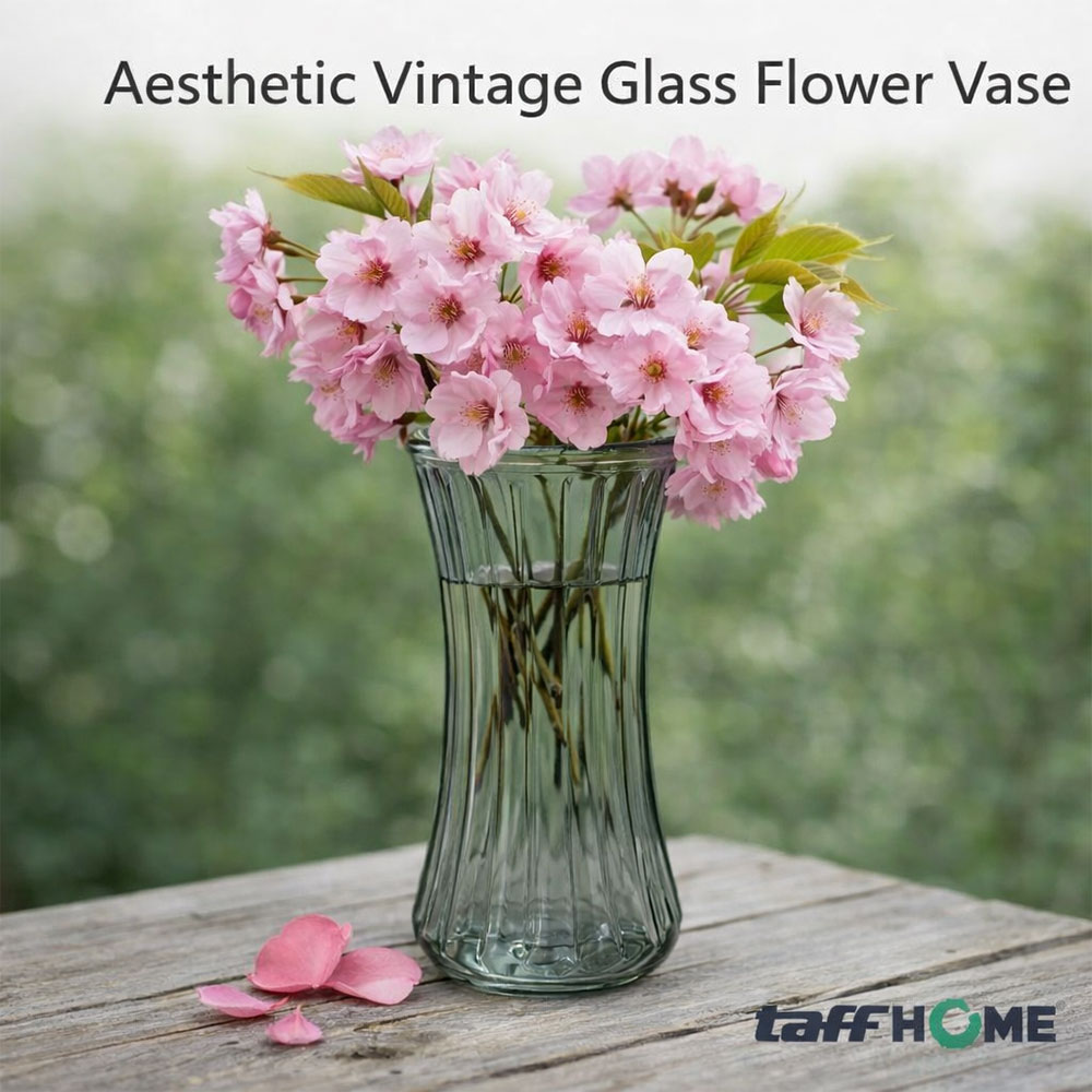 Gambar produk TaffHOME Vas Bunga Kaca Bening Estetik Vintage Glass Flower Vase - Y23