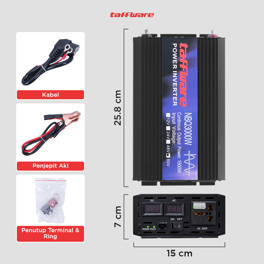 Taffware Power Inverter Mobil Pure Sine Wave DC 60V to AC 220V 3000W - NBQ3000W Gambar produk Taffware Power Inverter Mobil Pure Sine Wave DC 60V to AC 220V 3000W - NBQ3000W